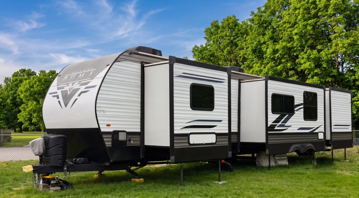 Temporary RV housing unit deployed on site